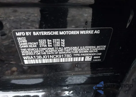 2022 BMW 530 I xDrive from USA, damaged, VIN WBA13BJ01NCK91780